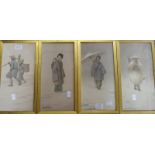 Takashi Nakayama (Japanese, 1893-1978) Figural studies Watercolour Signed 30cm x 14.5cm (4);