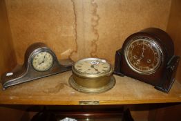A Sestrel brass ships clock and two 20th Century mantel clocks -3