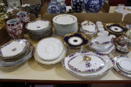 A Limoges porcelain part dinner service, floral decorated, Copeland plates and comport, blue and