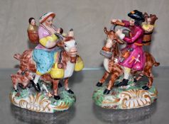 A pair of 20th Century Staffordshire figures of the Welsh tailor and his wife, 12cm high approx.