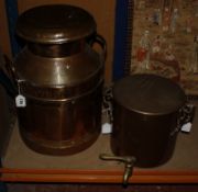 A United Dairies copper two handled churn and a lidded water container with spigot -2