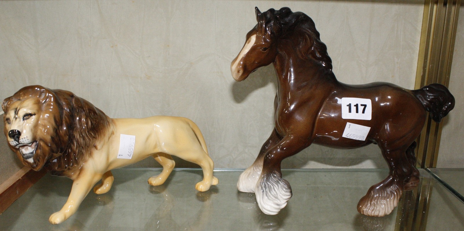 A Beswick model of a shirehorse, 20cm high and lion, 14cm high -2