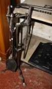A steel fire iron companion stand and beech bellows