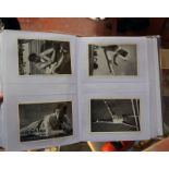 An Album containing an Olympic 1936 badge and related reproduction photos of athletes, Jessie Owens,