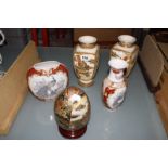 A pair of 20th Century Japanese Satsuma vases, 22cm high and other Oriental ceramics -5