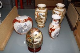 A pair of 20th Century Japanese Satsuma vases, 22cm high and other Oriental ceramics -5