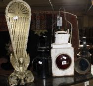 The Newbridge controller, three railway lamps, a glass bottle, Liptons tea caddy, AA badges and