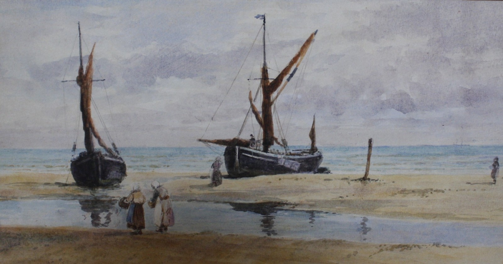 Continental School (19th Century) Fishing boats on the shore Watercolour Unsigned 21cm x 40cm; And