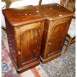 A Victorian walnut bedside cupboard, together with a Victorian mahogany example and a single side