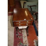 A George IV mahogany work table with two frieze drawers and work basket on scrolled supports 76cm