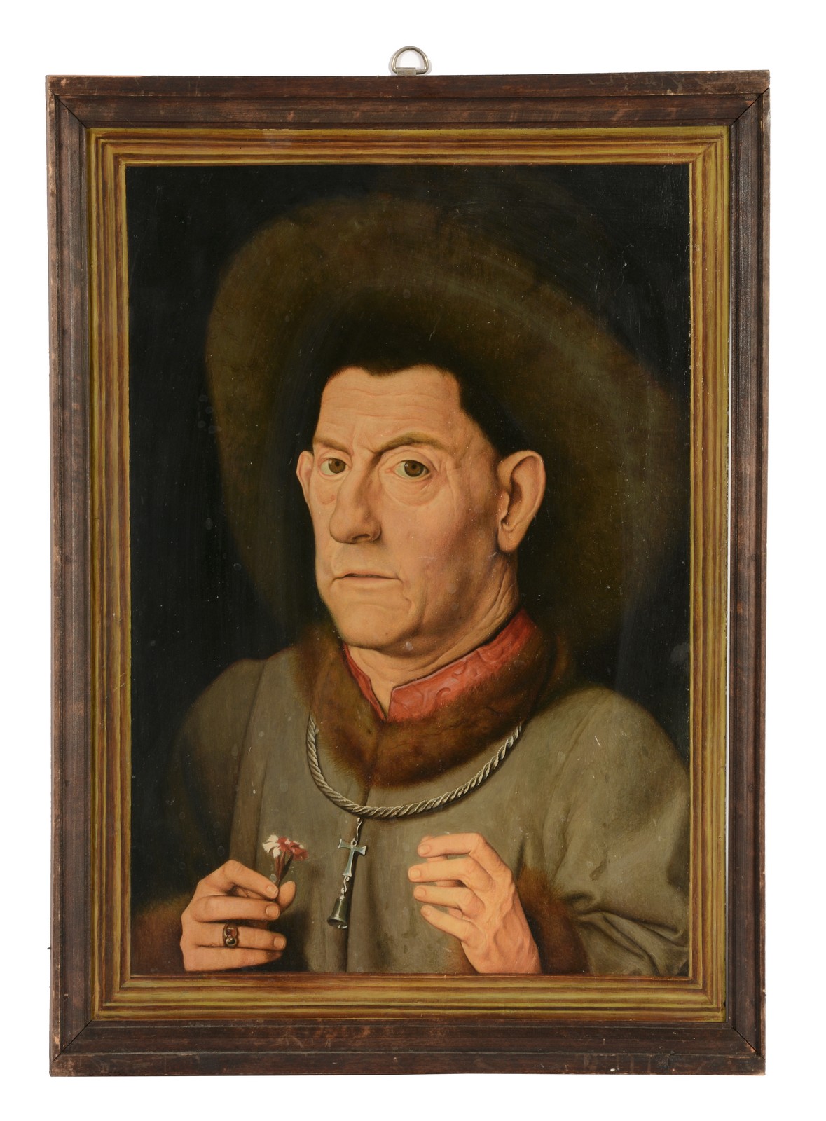 After Jan van Eyck Portrait of a man with carnation Oil on panel 46cm x 32cm