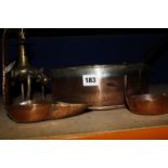 A quantity of metalware including copper pans and coal scuttle etc (qty)