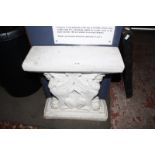 Two reconstituted stone lion carved bench ends 50cm high, 46cm wide