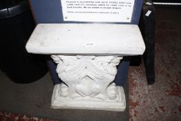 Two reconstituted stone lion carved bench ends 50cm high, 46cm wide