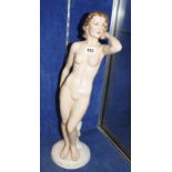 An Art Deco Czechoslovakian porcelain figure of a nude maiden, standing, 60cm high