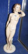 An Art Deco Czechoslovakian porcelain figure of a nude maiden, standing, 60cm high