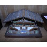 A 19th Century music box, a chalet style music box and other parts in wooden box