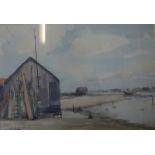 * John R. Pretty (20th Century) Boat yard scene Watercolour Signed lower left 24cm x 32.5cm; And a