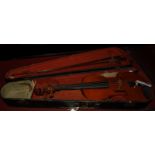 A Von J.A. Baader & Co. violin in fitted case, with two bows (AF)