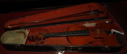 A Von J.A. Baader & Co. violin in fitted case, with two bows (AF)
