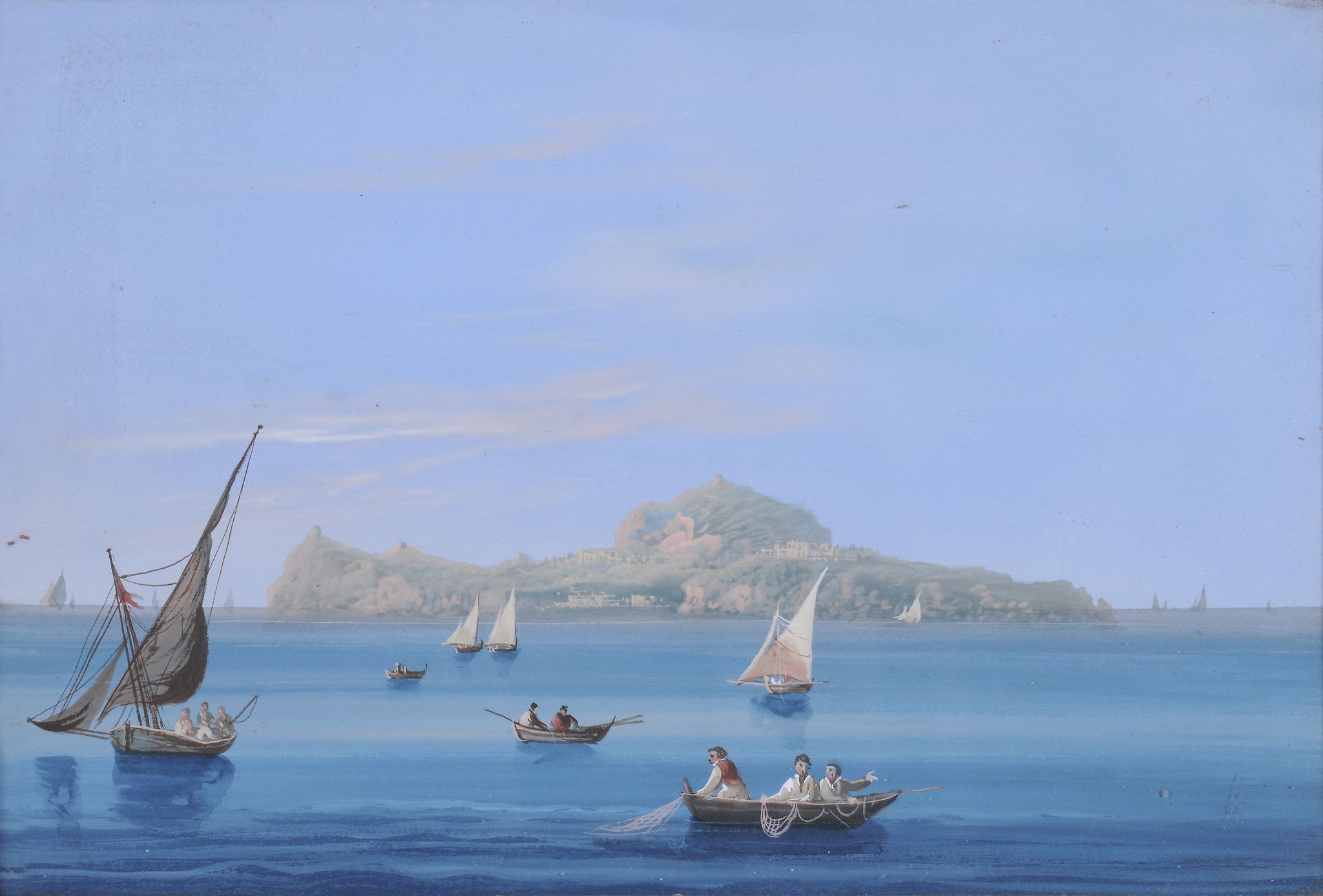 Neopolitan School (19th century) Fishing boats off the Italian coast, near Capri Gouache 23 x 34.5