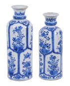 Two similar Chinese blue and white porcelain cylindrical vases,   Qing Dynasty, Kangxi (1662-1722),