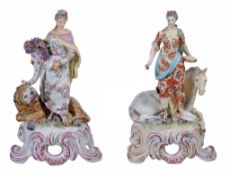 A pair of Continental porcelain figures   representing the Continents, circa 1900, in the Bow