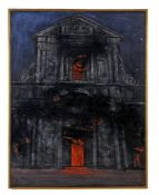 Aldo Pagliacci (1913-1991) San Marcello in Flames; Cathedral in Flames A pair,oil on board  Each
