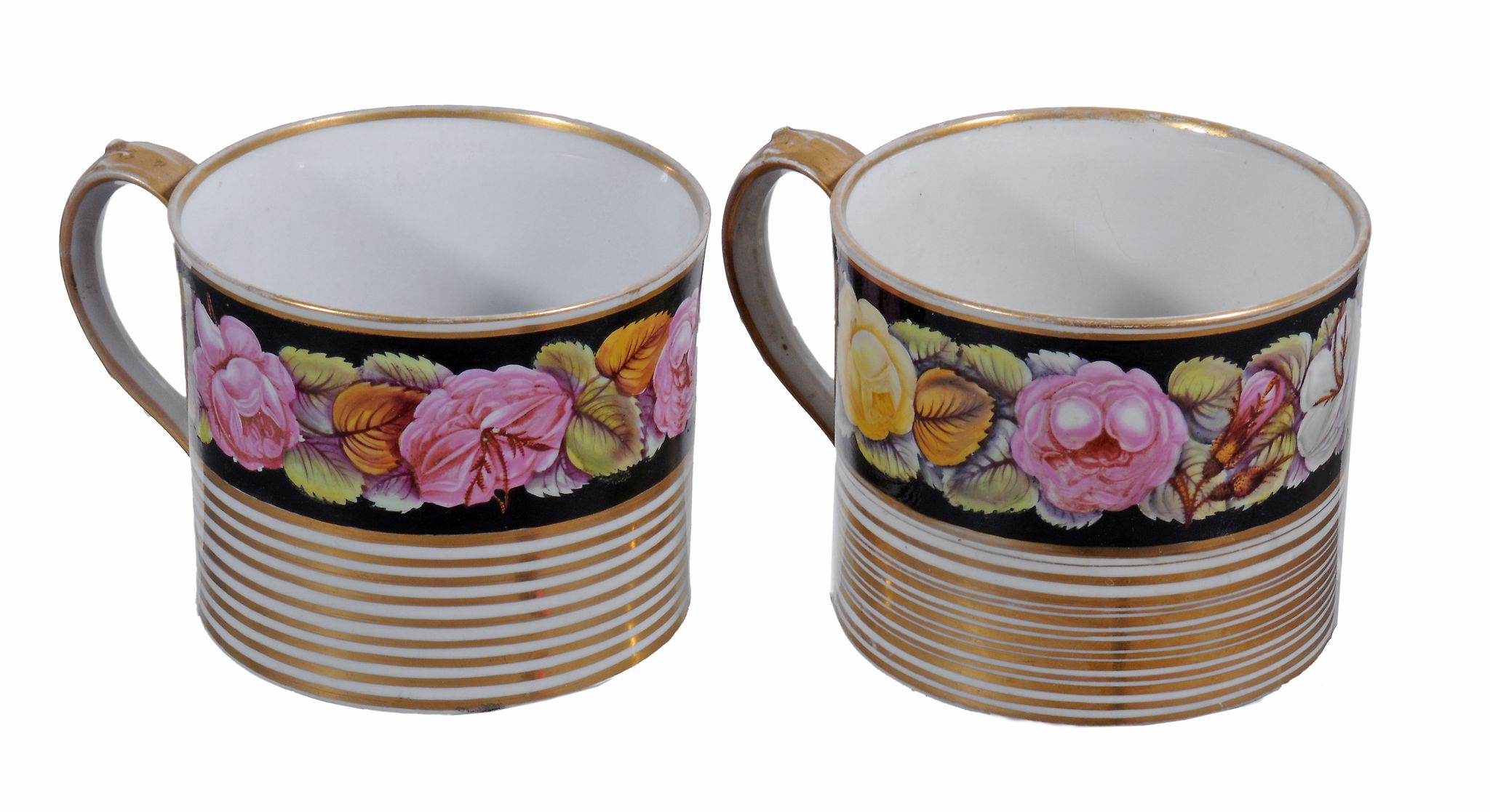 A pair of English porcelain mugs  , first quarter 19th century, 9cm high