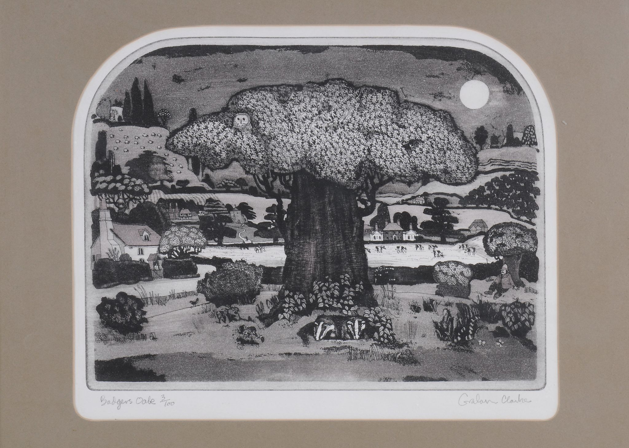 Graham Clarke (b.1941) Badger's Oak Woodcut Signed artist's proof 28 x 34 cm. (11 x 13 3/8 in)