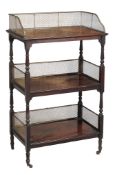 A George IV mahogany three tier what not  ,  circa 1825 ,  with rectangular shelves, each
