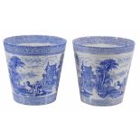 A pair of Wardle blue and white printed pottery 'Arcadian chariot' pattern jardinieres  , late 19th