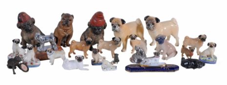 A small Meissen model of a pug  , 20th century, 4.5cm in length, blue crossed swords mark;   a