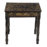 A George III side table  , circa 1800, the rectangular top  inlaid with lac burgaute mother-of-