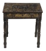 A George III side table  , circa 1800, the rectangular top  inlaid with lac burgaute mother-of-