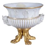 A Paris porcelain jardiniere  , circa 1820,  the upper part moulded with white bisque classical