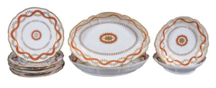 A  Worcester (Barr) part dessert service  , circa 1783-92,  incised B mark painted with an iron-red