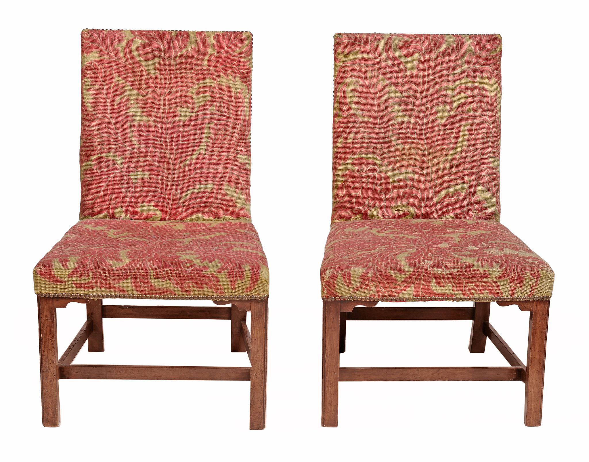 A pair of George III mahogany framed chairs  , circa 1770, with tapestry upholstered backs and