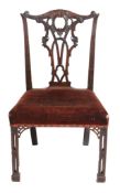 A George III `Chinese Chippendale' mahogany chair  , circa 1755,  the back with blind fretted