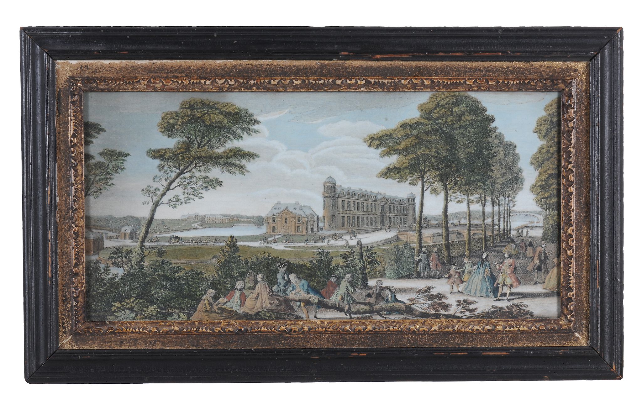 French School (18th century) Prospect of the Palace of Chantilly Engraving 20 x 40 cm. (7 7/8 x 15 - Image 8 of 12