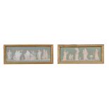 Two sage-green-ground Wedgwood rectangular plaques  , sprigged in white relief with classical