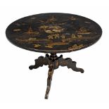 A black lacquer and japanned circular occasional table  , second quarter 19th century and later,