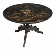 A black lacquer and japanned circular occasional table  , second quarter 19th century and later,