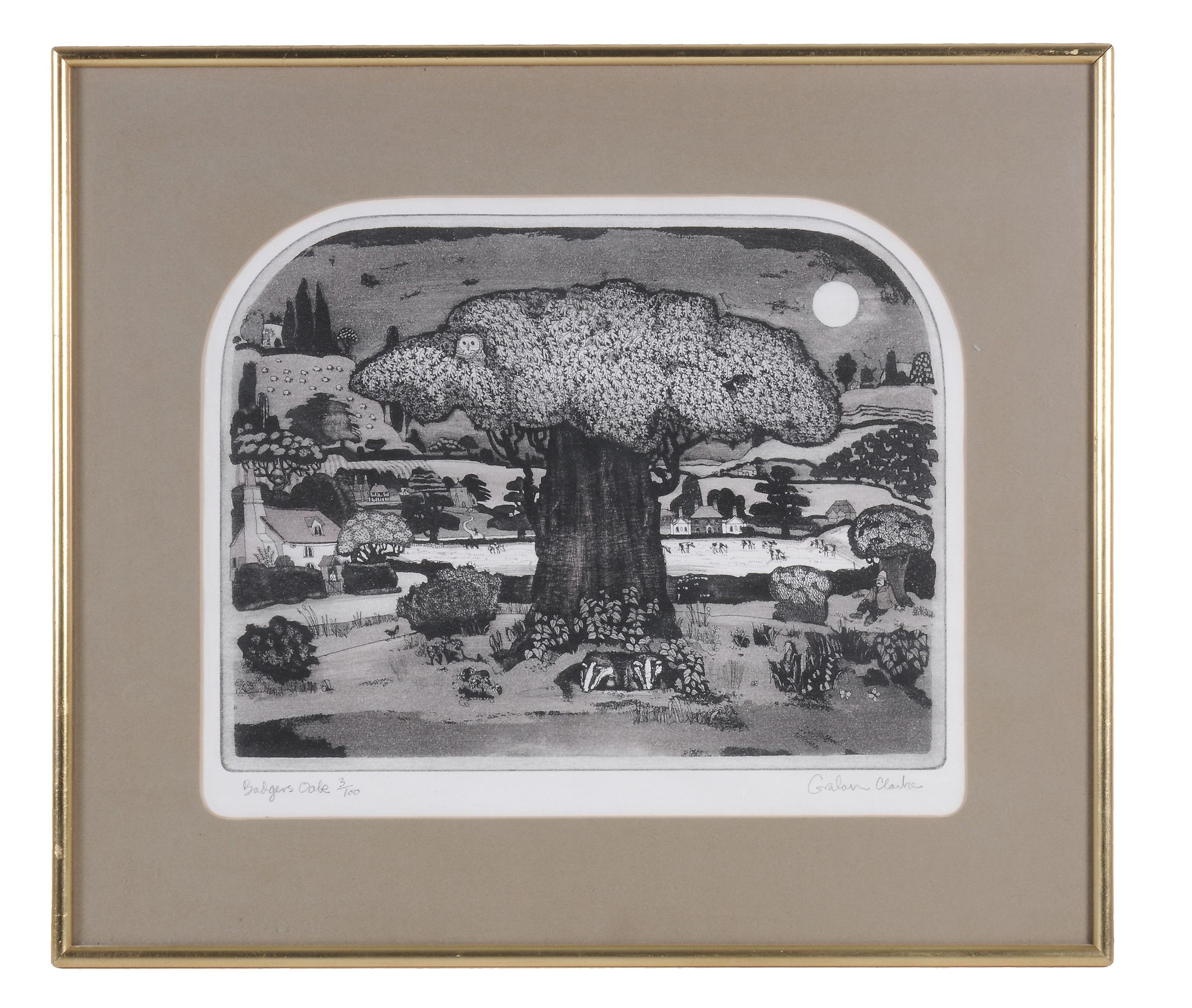 Graham Clarke (b.1941) Badger's Oak Woodcut Signed artist's proof 28 x 34 cm. (11 x 13 3/8 in) - Image 3 of 6