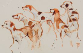 Sue Peake (20th century)  Hounds  Watercolour  Signed with monogram lower right  16 x 24 cm. (6 1/