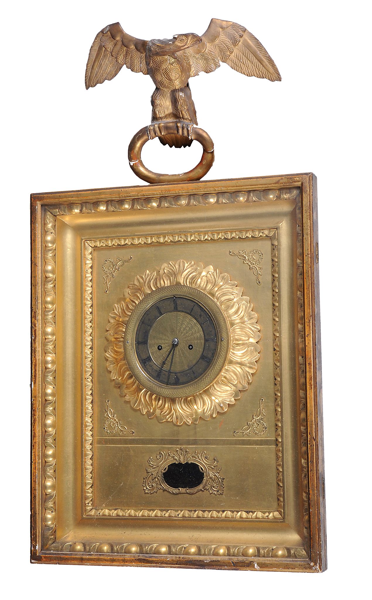 An Austrian gilt 'picture frame' wall clock, early 19th century,   the rectangular gong striking