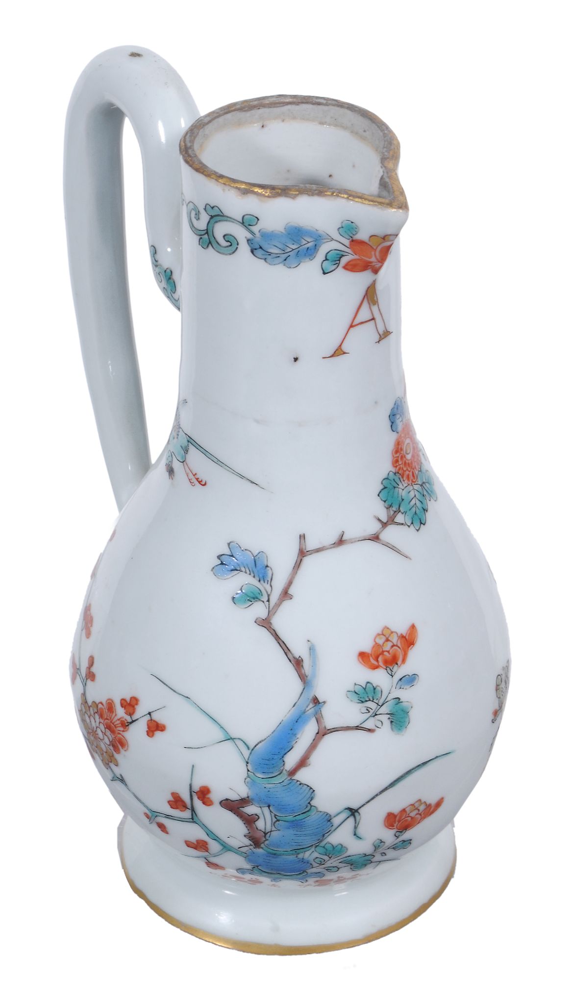 A Chinese jug  ,  with loop handle, decorated in Holland with the kakiemon Bengal Tiger pattern and