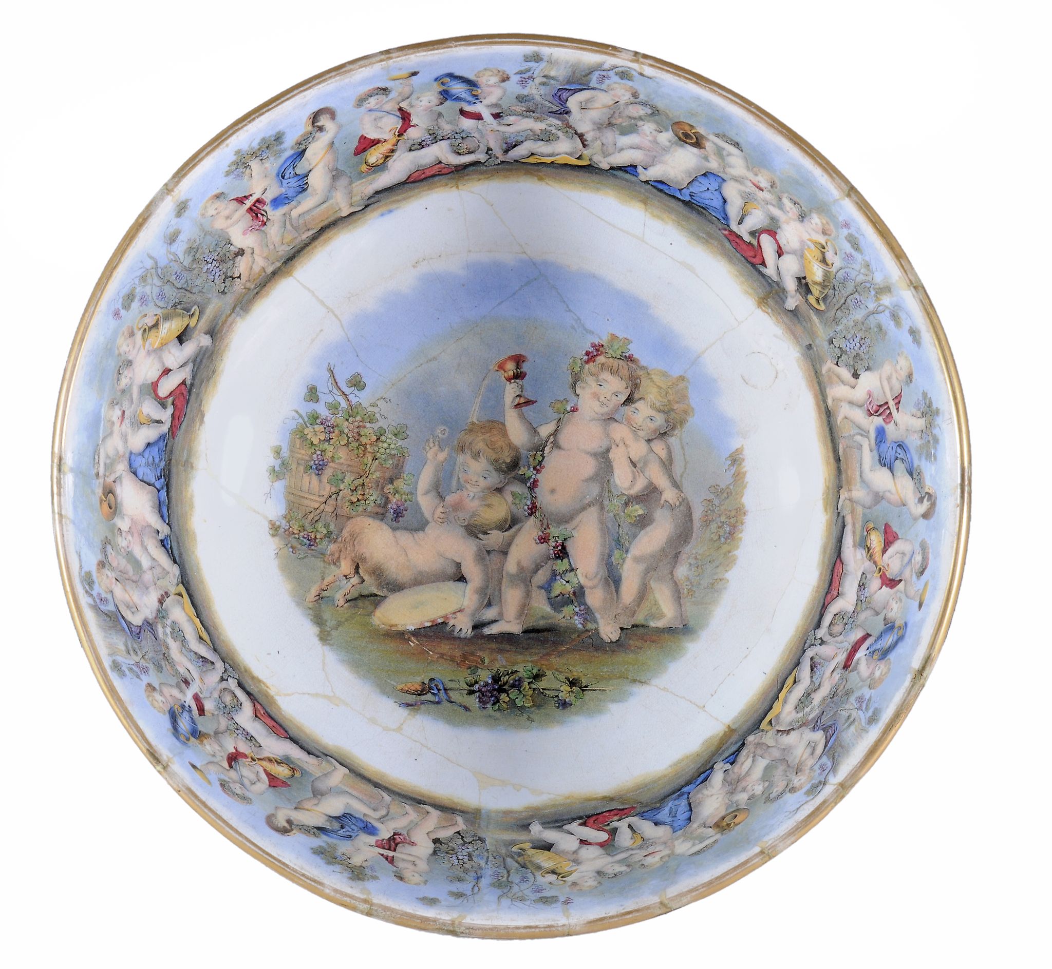 A Staffordshire pottery punchbowl of F. &  R. Pratt type  , mid 19th century,  printed  with - Image 2 of 2