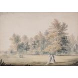 John Claude Nattes (circa 1765-1839) Figures in a park Watercolour  33 x 47 cm. (13 x 18 1/2 in)