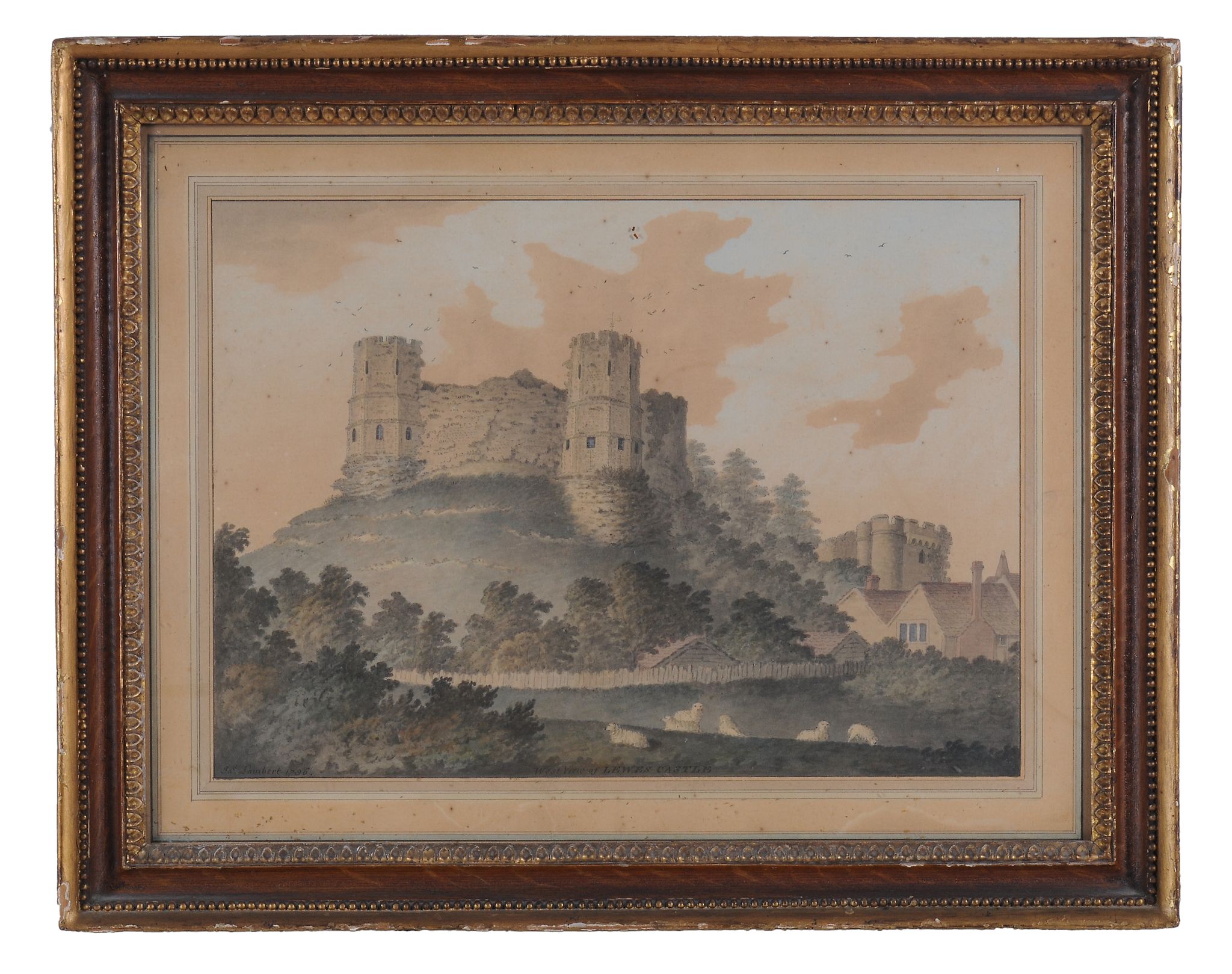 James Lambert of Lewes (1725-1788)  West View of Lewes Castle Watercolour on paper Signed and dated - Image 2 of 3